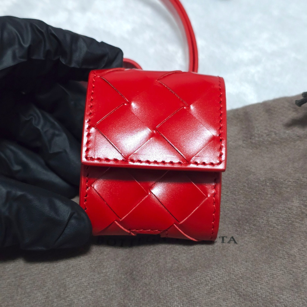 Bottega Veneta Intrecciato Leather AirPods Case w/ Strap Red